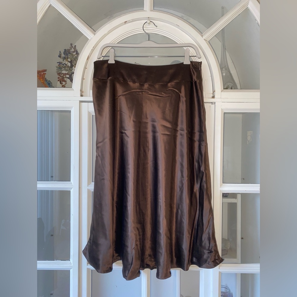 Brown Silk Midi Skirt
